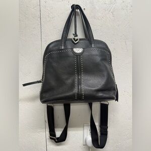 Brighton Black Leather Backpack Purse with Silver Heart